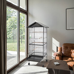 Gabbia per Uccelli da Interno Mobile a Quattro Ruote in Materiale Metallico con Vassoio e Tetto - Product Image 6