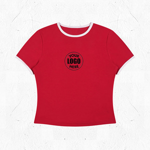 Camisetas Ajustadas Spicy Girl con Cuello Redondo, 92.2% Algodón, 7.8% Elastano, 260GSM, Bloques de Color, Camisetas con Ribete en Contraste para Mujer - Product Image 1