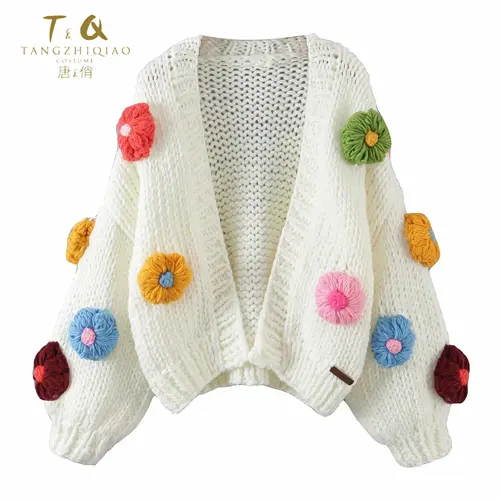 Custom Designer Fall Winter Long Sleeve Knit Cardigan White Women Crop Top Sweater Sets For Ladies Women Cotton Sweater