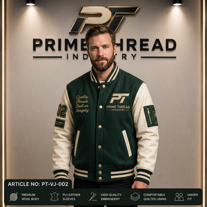 แจ็คเก็ตวาร์ซิตี้ Prime Thread Industry ตัวเสื้อทำจากผ้าขนสัตว์ แขนเสื้อทำจากหนัง PU ปักโลโก้ ทรง unisex เหมาะสำหรับใส่ในฤดูใบไม้ร่วง แจ็คเก็ต Letterman - Product Image 1
