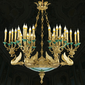 Lustre Cygne en Cuivre avec Base <span class=keywords><strong>Turquoise</strong></span> <span class=keywords><strong>et</strong></span> Zircon Bleu, Luminaire Suspendu Motif Cygne pour Salle de Banquet - Product Image 3