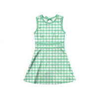 Robe d'été respirante à séchage rapide sans manches mi-mollet pour fille, col rond, imprimé à carreaux