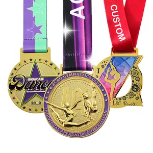 Atacado Personalizado Metal Ouro Prata Bronze Prêmio Rítmica Ginástica Esporte Medalha De Dança Medalhas Para Competição Award