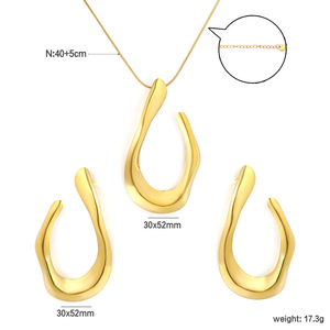 Ensemble collier et boucles d'oreilles en forme de U irrégulière, plaqué or 18 carats, bijoux pour femme, usage quotidien - Product Image 5