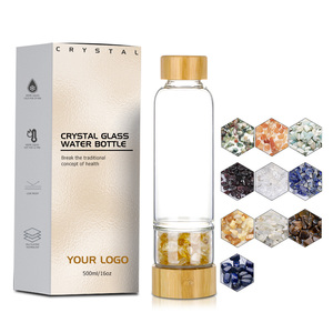 Bouteille d'eau à couvercle en or rose en gros avec infuseur à thé en verre cristal de pierres précieuses applicable à l'eau bouillante - Product Image 2