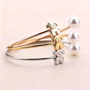 <span class=keywords><strong>Pulsera</strong></span> de Acero Inoxidable con Diseño de Oso y <span class=keywords><strong>Perlas</strong></span>, Joyería de Oso, Regalo, Muestra de Diseño, <span class=keywords><strong>Pulsera</strong></span> de Animal - Product Image 1