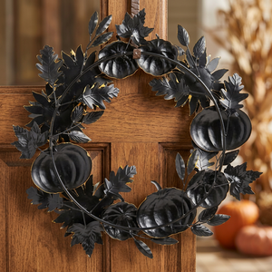 Black Metal Pumpkin <b>Wreath</b> Round Halloween Decorative Handmade Rustic Style Unlit Single Piece - Product Image 4
