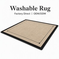 Tapis de salon beige de luxe discret, tapis de zone personnalisé à bordure noire, antidérapant, durable, lavable, en polyester, pour la maison, OEM