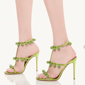 Femmes Dacing métallisé déco en cuir verni sandales femmes petites boules de strass bride à la cheville sandales femmes talons aiguilles chaussures - Product Image 2
