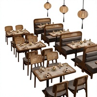 Tables et chaises de salle à manger commerciales, style sud-est asiatique, en bois massif et rotin, sièges en banquette avec assise rembourrée pour restaurant et hôtel