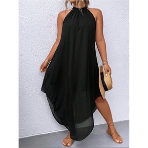 Vestido Largo Halter para Mujer, Estilo Bohemio Asimétrico, Holgado, de Gasa, para Fiesta, Playa o Vacaciones - Product Image 3