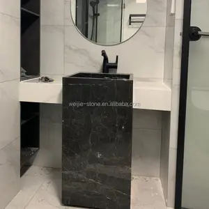 Lavatório de mármore natural cinza escuro, pedra reticulada cinza escuro pia do banheiro