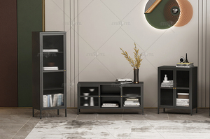 خزانة بارسونز سوداء مدمجة بوفيه جانبية معدنية خزانة خزانة لغرفة المعيشة أثاث أسود أنيق - Product Image 6