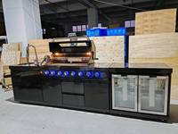 Ensemble complet d'îlot de cuisine d'extérieur en acier inoxydable noir 304 de haute qualité avec rôtisserie BBQ Grill Évier Réfrigérateur Étanche