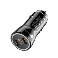 Chargeur de voiture rapide 60W double port PD QC3.0 avec protection OTP USB-C pour téléphone portable et tablette, adaptateur allume-cigare