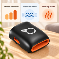 Masseur de paume à compression d'air noir avec 3 niveaux d'intensité, vibration et chaleur, appareil de soin des mains rechargeable pour usage domestique