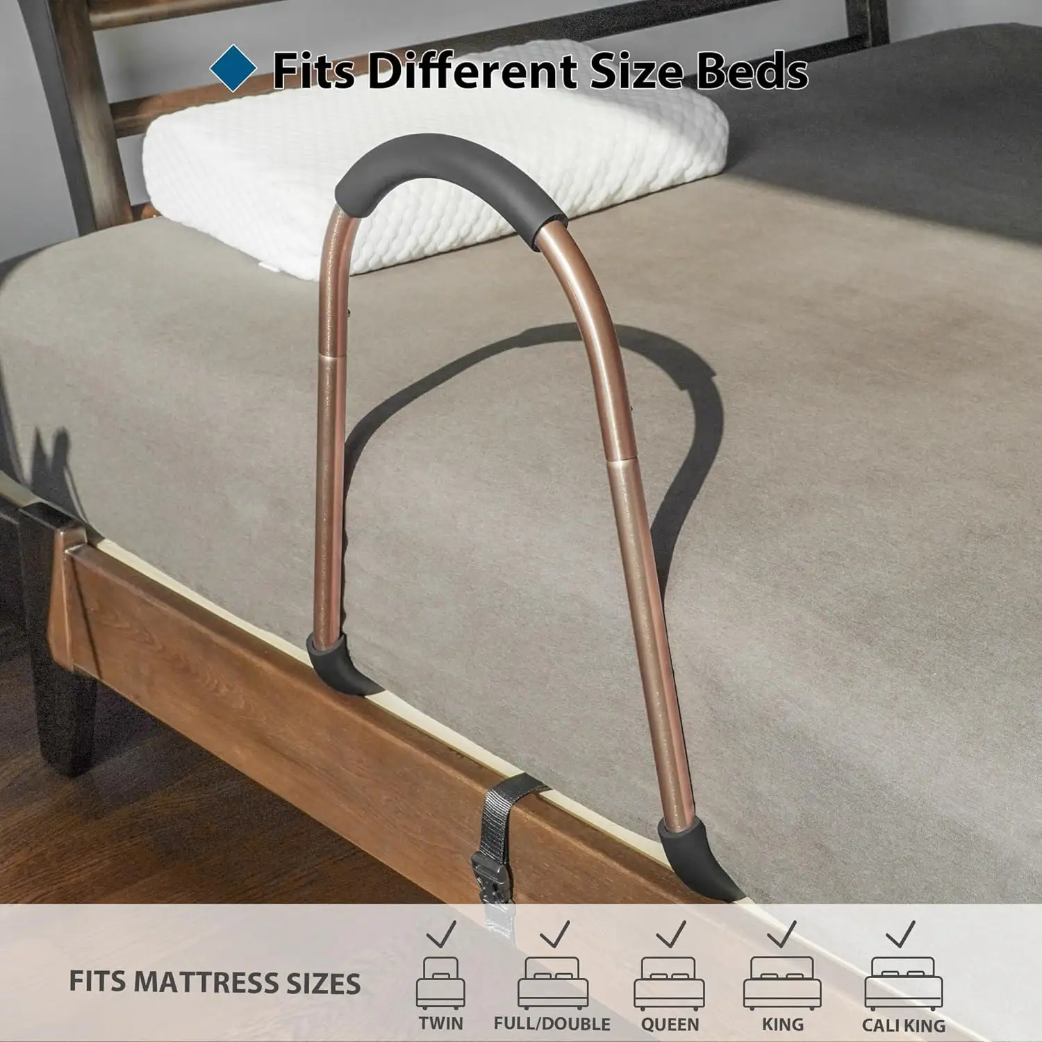 Barrière de lit avec poignée antidérapante-Le rail latéral robuste peut supporter jusqu'à 360 lb pour les lits King to Twin, installation facile avec poche de rangement