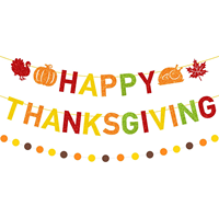 Bannière scintillante Joyeux Thanksgiving, guirlande à points circulaires avec feuilles d'érable, dinde et citrouille pour fête d'automne