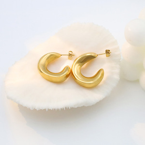 C-shaped Geometric Earrings Steel Color Gold Titanium Steel Jewelry For Women Fashion Cuff Earrings Gift - Product Image 3