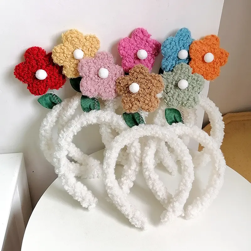 Fast shipment cute knot weave flower plush fur girls headbands accessories with cute design