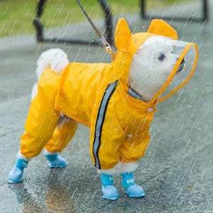 Imperméable pour chien de compagnie mignon Bande de veilleuse réfléchissante Veste de pluie imperméable à double couche Couverture complète du corps avec chapeau - Product Image 1