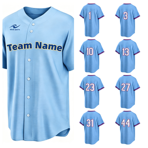 Maglie da baseball americane ricamate blu chiaro della squadra New City US 2026 all'ingrosso per giocatori # 13 # 28 # 44 # 51 # 10 # 3 Luci Personalizzate - Product Image 1