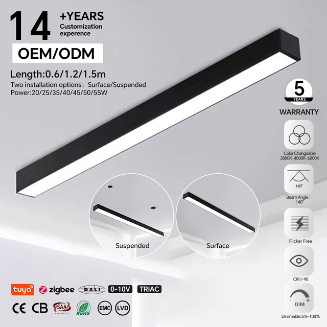 Modern Linear Led  Light Indoor Linear LED Light Pendant Ceiling 20w 35w 40w 45W Black White Surface Mount Linear Light