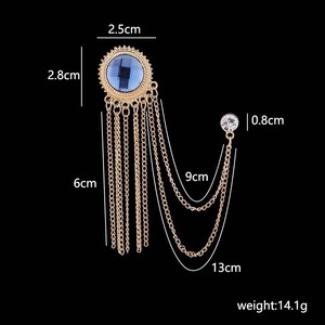 Neue Mode farbige Edelstein Fransen Pin Abzeichen Herren Anzug Brosche Luxus Blazer Kette Ornament Revers Brosche mit Quaste - Product Image 2