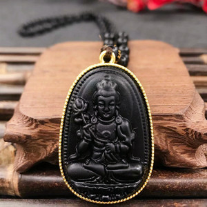Collar con Colgante de Guanyin Verde Chapado en Oro con Cuentas, Adorno Budista de Estilo Chino, Amuleto de Buda Maitreya, Hindúismo - Product Image 4