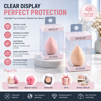Boîte transparente personnalisée en PET pour éponge de maquillage, emballage pliable en plastique transparent avec trou de suspension pour cosmétiques et produits de beauté