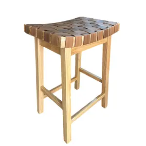 Modern light luxury solid wood handwoven stools for home dining room counter chairs living room leisure stools