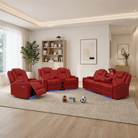 Ensemble de canapés inclinables en cuir aérien au design européen, convertible, avec fonction de mouvement électrique, dossier rembourré et accoudoirs rembourrés pour salon et villa