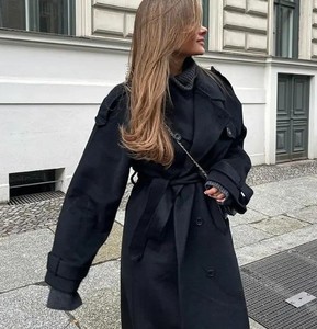 Casaco Elegante Feminino de Lã Marrom com Cinto, Lapela Solta, Abotoamento Duplo, Casual, Grosso, X-Long, de Caxemira, com Botões - Product Image 6