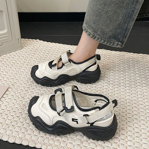 รองเท้าส้นเตี้ย Velcro Mary Jane รุ่นลิมิเต็ด, รองเท้าพื้นหนาสีขาวเหมาะสำหรับสวมใส่ในฤดูใบไม้ผลิและฤดูร้อน - Product Image 2