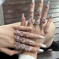 Ensemble de Bagues de Fiançailles et de Mariage Personnalisées en Vrac 8A/5A CZ, Bijoux en Argent Sterling 925, Promesse, Cœurs, Carrés et Bagues Roses pour Femmes