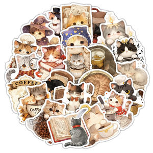 54 pièces Original café petit chaton dessin animé Graffiti autocollants pour mur <span class=keywords><strong>chambre</strong></span> décor beau chat autocollant - Product Image 2