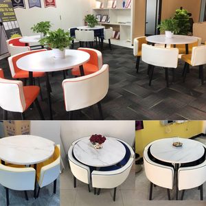 Simple reception table and <b>chair</b> set, round upholstered dining table and <b>chairs</b>, meeting room table and <b>chairs</b>, office leisure - Product Image 3