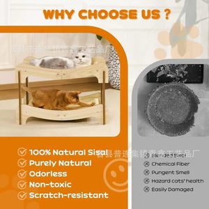 Solid Wood Dual Layer Cat Scratcher <b>Bed</b> With Sisal <b>Pad</b> Durable Cat Furniture For Indoor Cats - Product Image 5