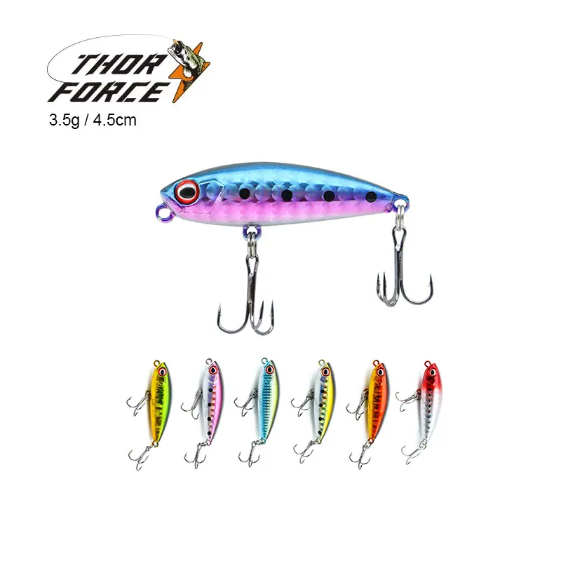 THORFORCE-Señuelos de Pesca de plástico Stickbait, arrastre de agua salada, 6cm, lápiz flotante pequeño, anzuelos triples biónicos