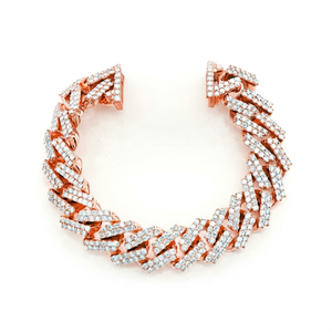 Luxury Rose Gold Plated Diamond Chain <b>Bracelet</b> Micro Pave Round Brilliant Cut Geometric Link Unisex Everyday Wear - Product Image 2