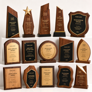 Corporate Recognition Wood Glass Prize Award <b>Plaque</b> Custom Text Color Shape For Employee Rewards <b>Trophy</b> - Product Image 1