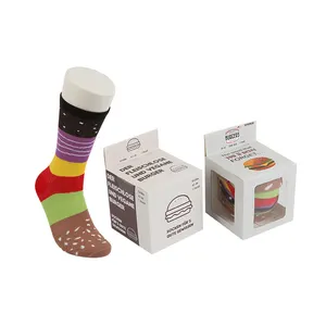 Calcetines de algodón con diseño colorido para mujer, calcetín personalizado, hamburguesa, hamburguesa, novedad