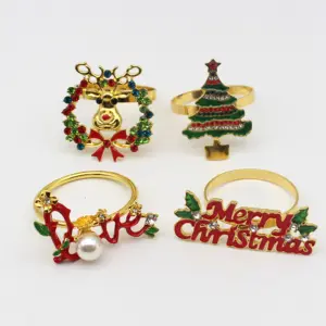 Jachon anéis de guardanapo de natal, delicado, decoração de mesa para feriado natal, casamento, banquete, aniversário, diamantes, anel de guardanapo