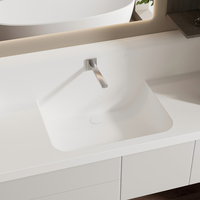 Tingkatkan kamar mandi Anda dengan Set rias terpasang di dinding menampilkan kabinet penyimpanan kayu atas akrilik mengambang desain Modern yang mudah dibersihkan