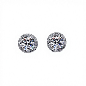 925 <b>Sterling</b> <b>Silver</b> Moissanite <b>Stud</b> Earrings Round Brilliant Halo Ear <b>Studs</b> for Engagement Wedding Party Gift Trendy - Product Image 2