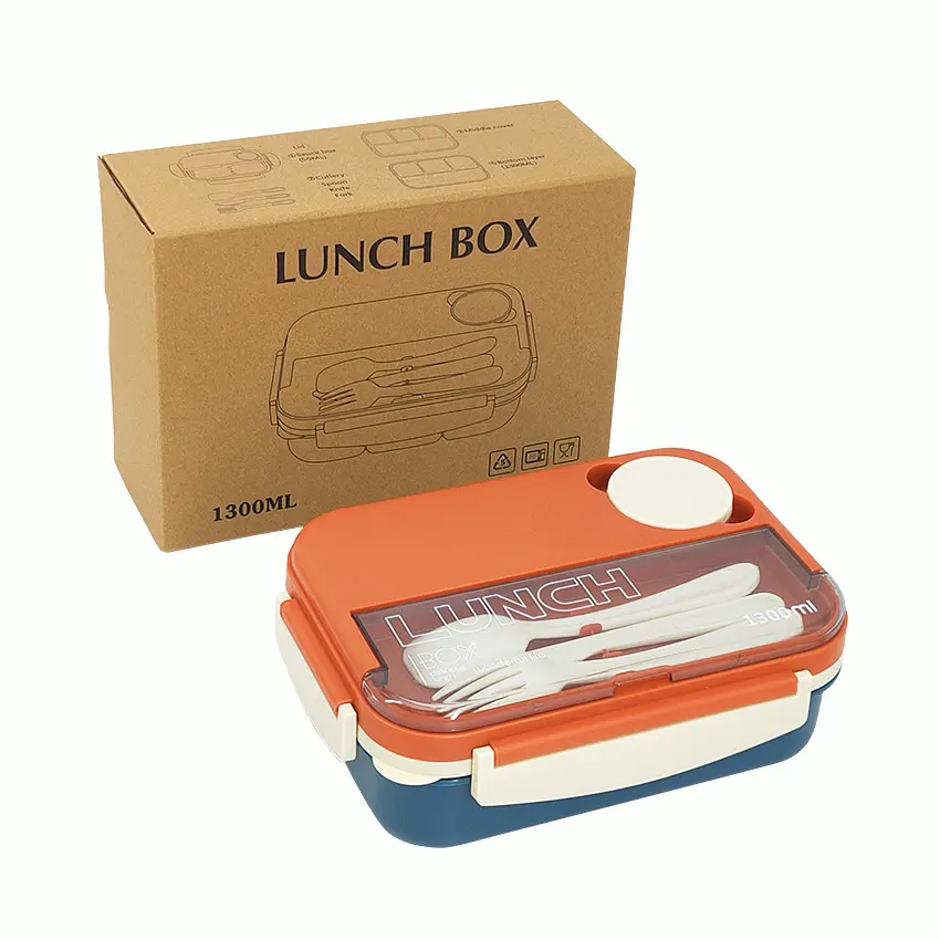 Four-Compartment Portable Plastic Lunch Box for Office Workers Student Use Microwave Oven Heated Secure Sealed Lunch Box