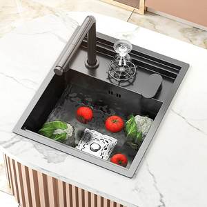 Fregadero Pequeño Individual de Acero Inoxidable 304 Nano Oculto con Tapa para Isla de Cocina, Ahorro de Espacio - Product Image 1