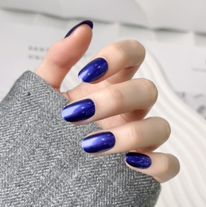 Faux <span class=keywords><strong>ongles</strong></span> à presser en ABS chromé argenté, <span class=keywords><strong>bleu</strong></span> métallisé, forme ovale, 24 pièces, couvrance totale, certifiés CE, pré-conçus - Product Image 6