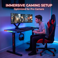 Table de jeu AOR E-sports avec plateau en fibre de carbone, trois niveaux de réglage de la hauteur, interrupteur à mémoire et éclairage d'ambiance RGB, vente en gros d'usine