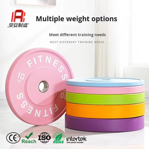 मैकरोन रंग कास्ट आयरन रबर लेपित वजन प्लेटों के बड़े छेद पुरुषों की महिलाओं के बारबेल प्रशिक्षण सेट का उपयोग करते हैं - Product Image 1